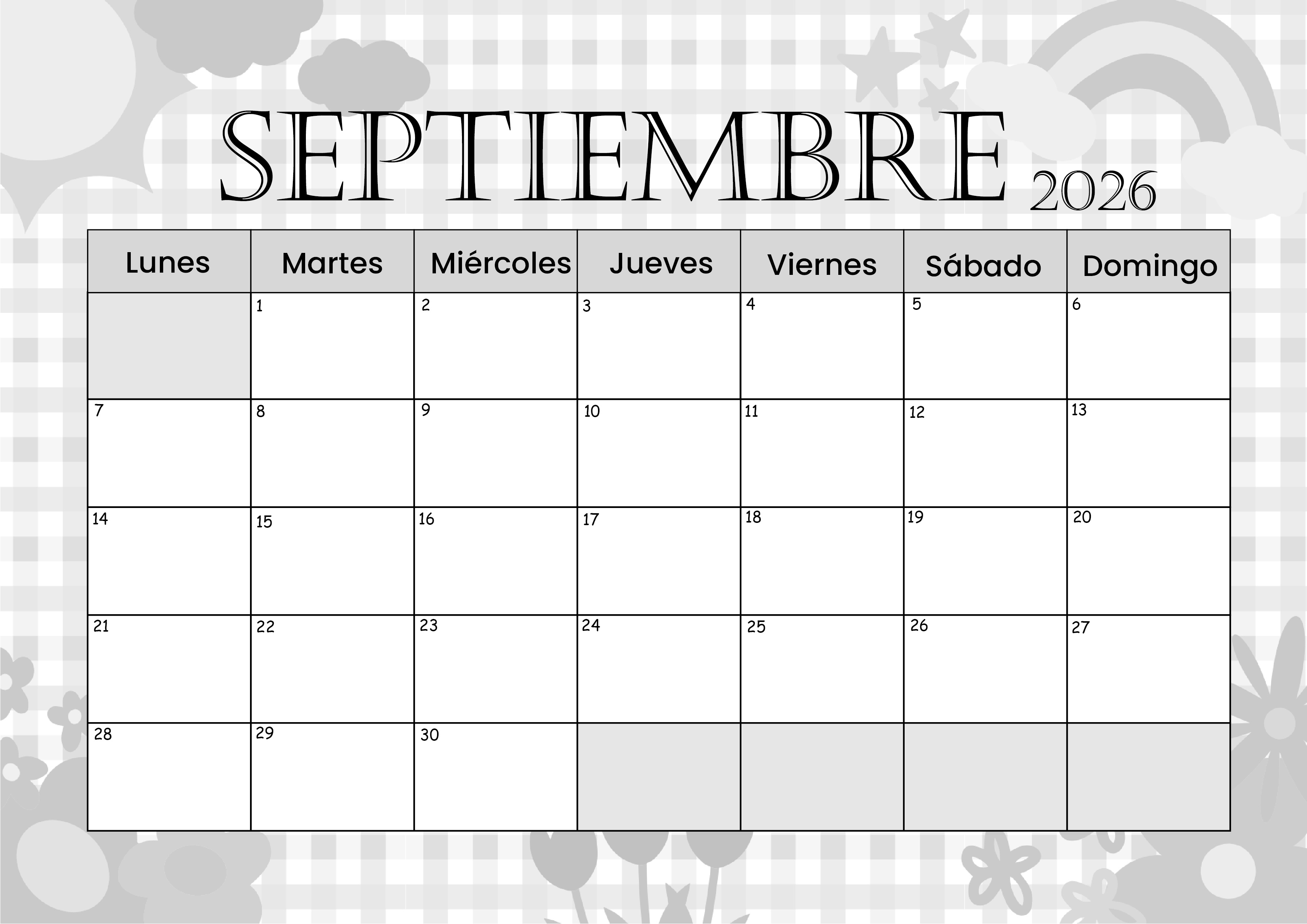 Calendario Septiembre 2026 para imprimir