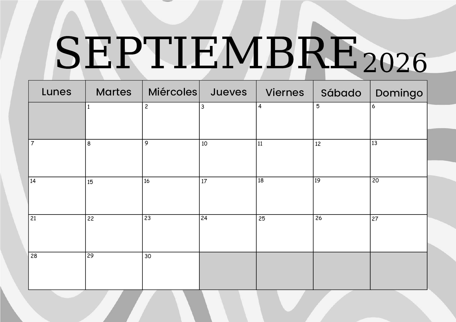 Calendario Septiembre 2026 para imprimir