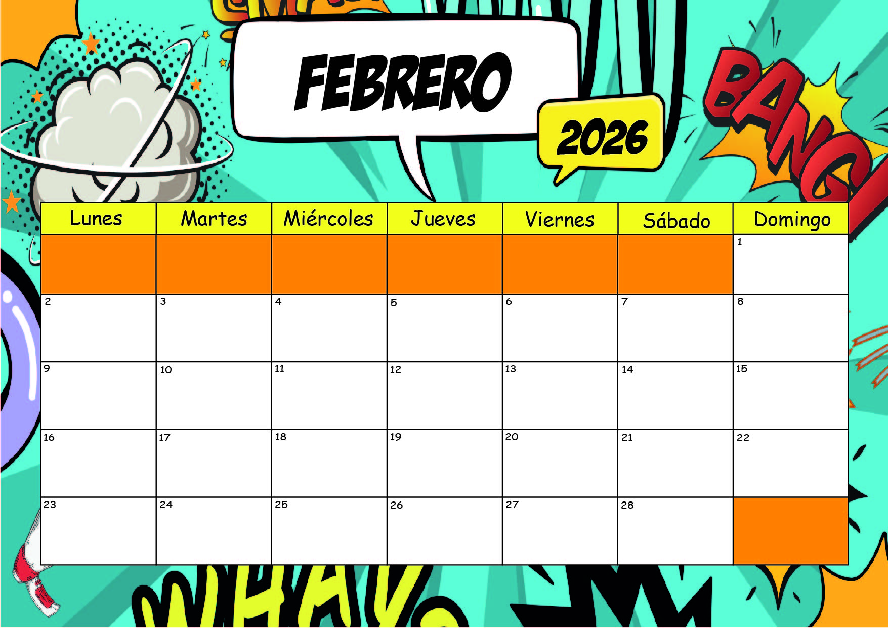 Calendario Febrero 2026 para imprimir