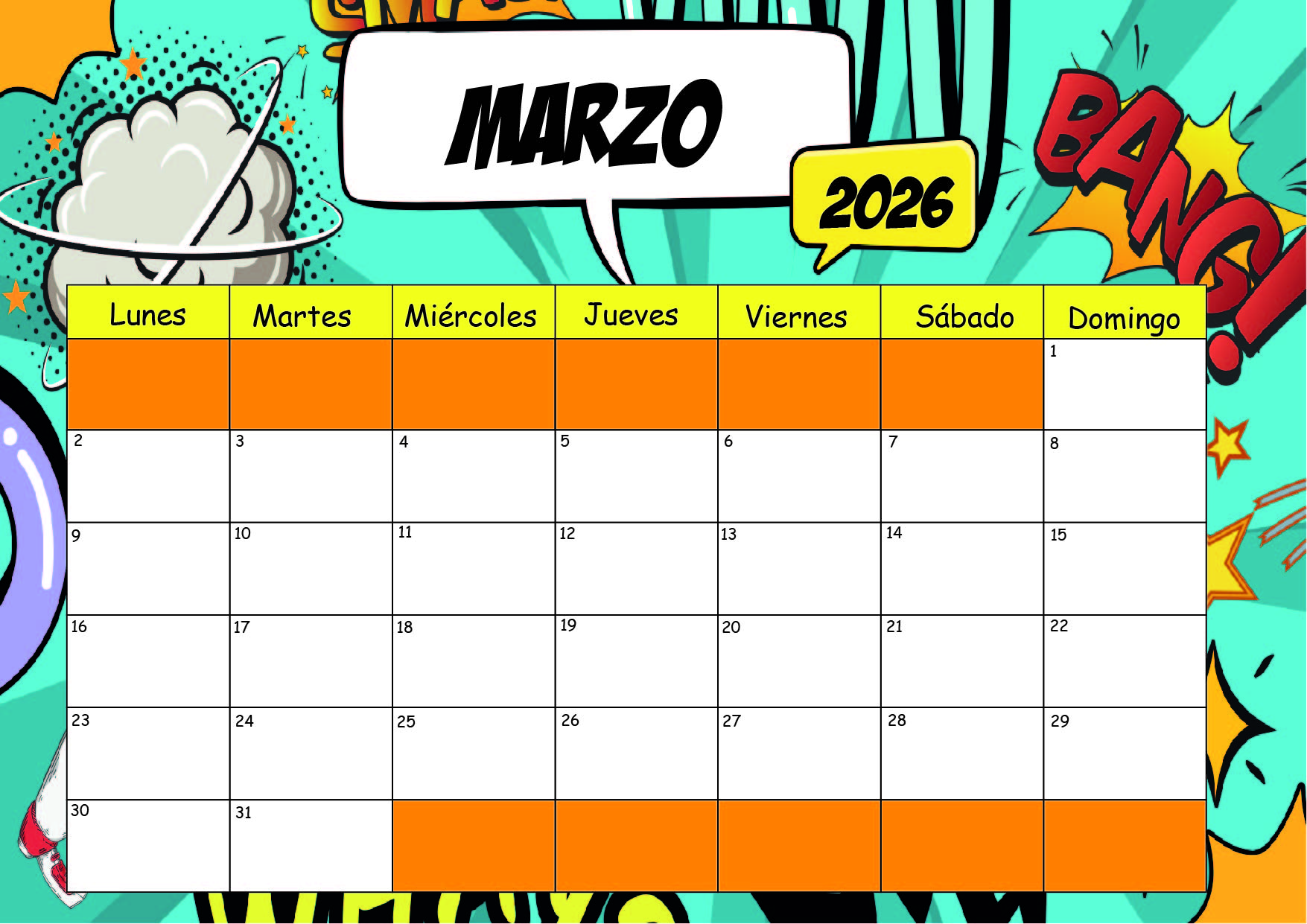 Calendario Marzo 2026 para imprimir
