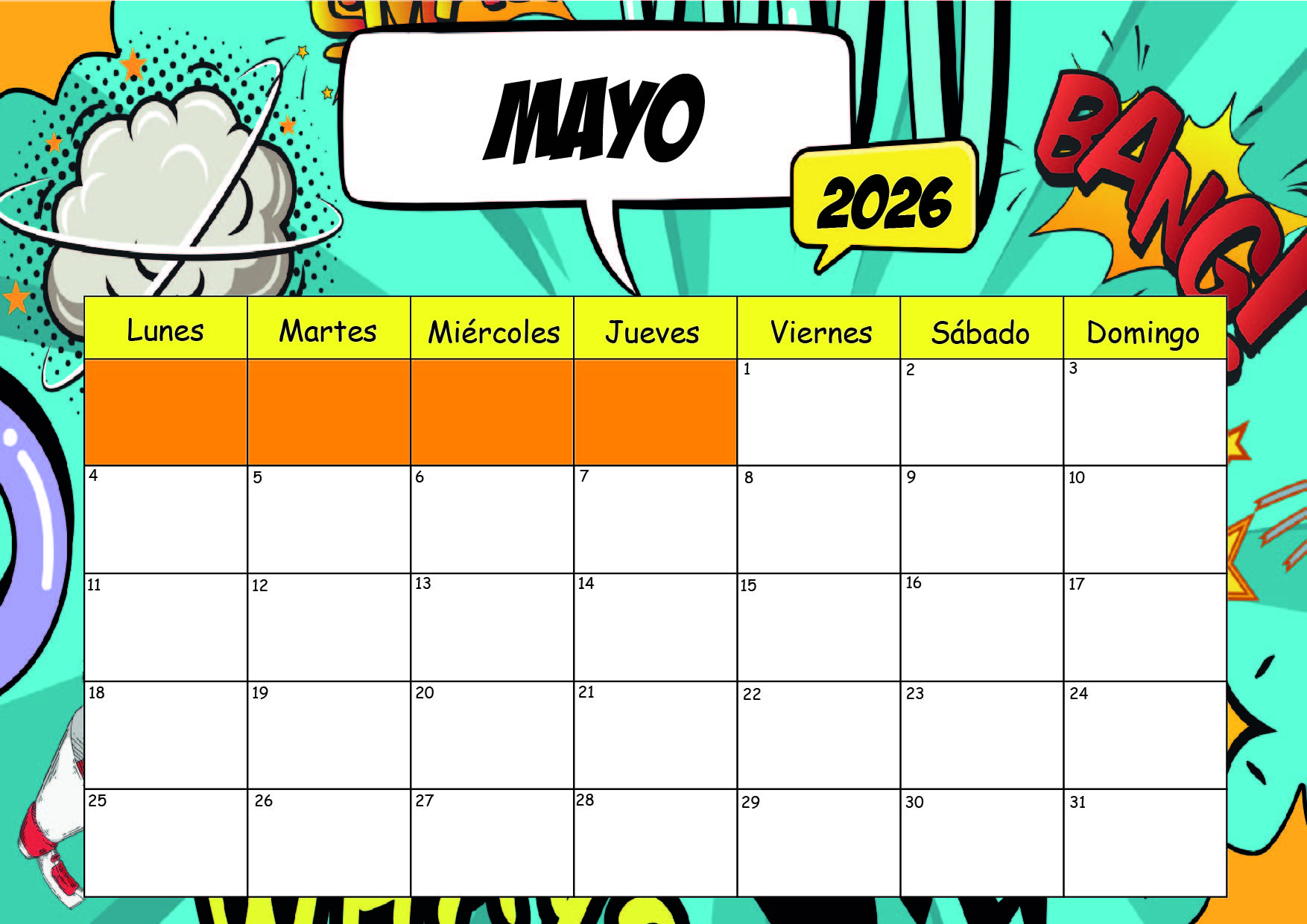 Calendario Mayo 2026 para imprimir