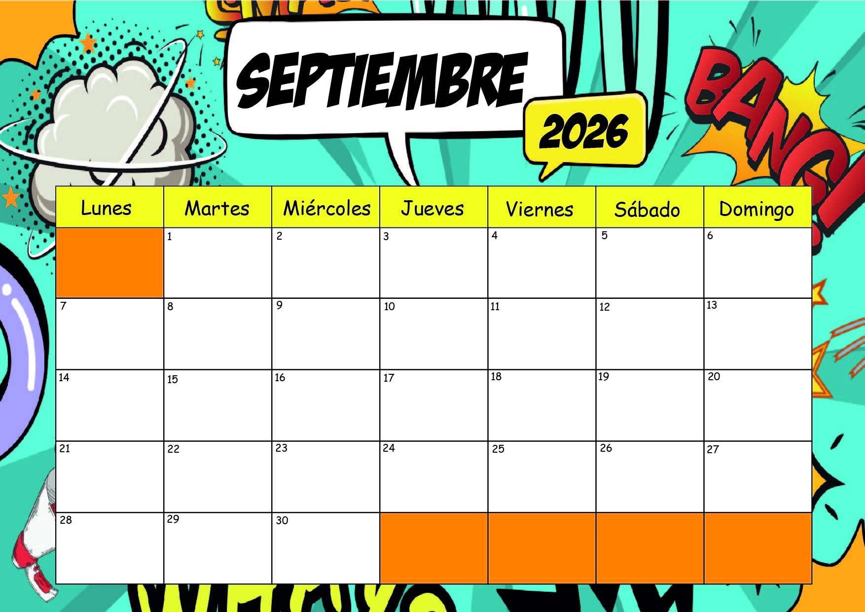 Calendario Septiembre 2026 para imprimir