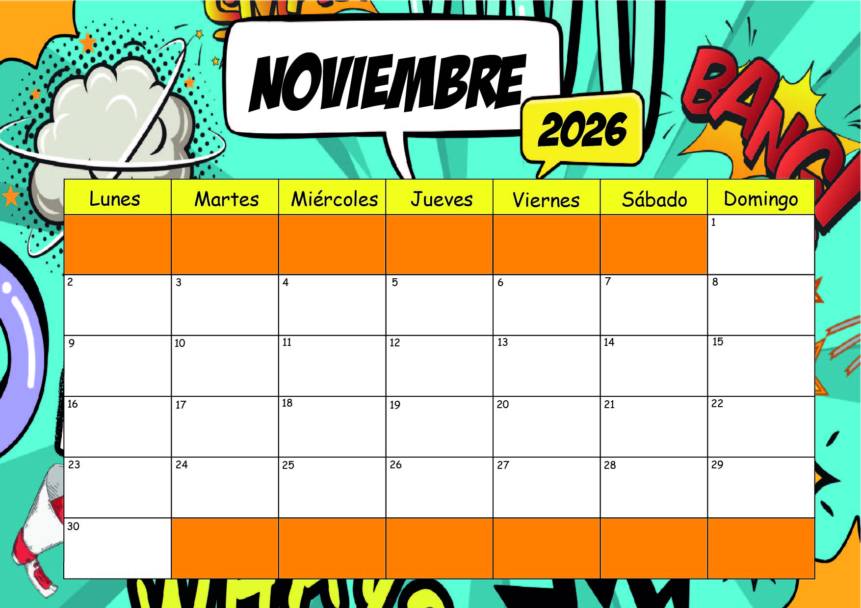 Calendario Noviembre 2026 para imprimir