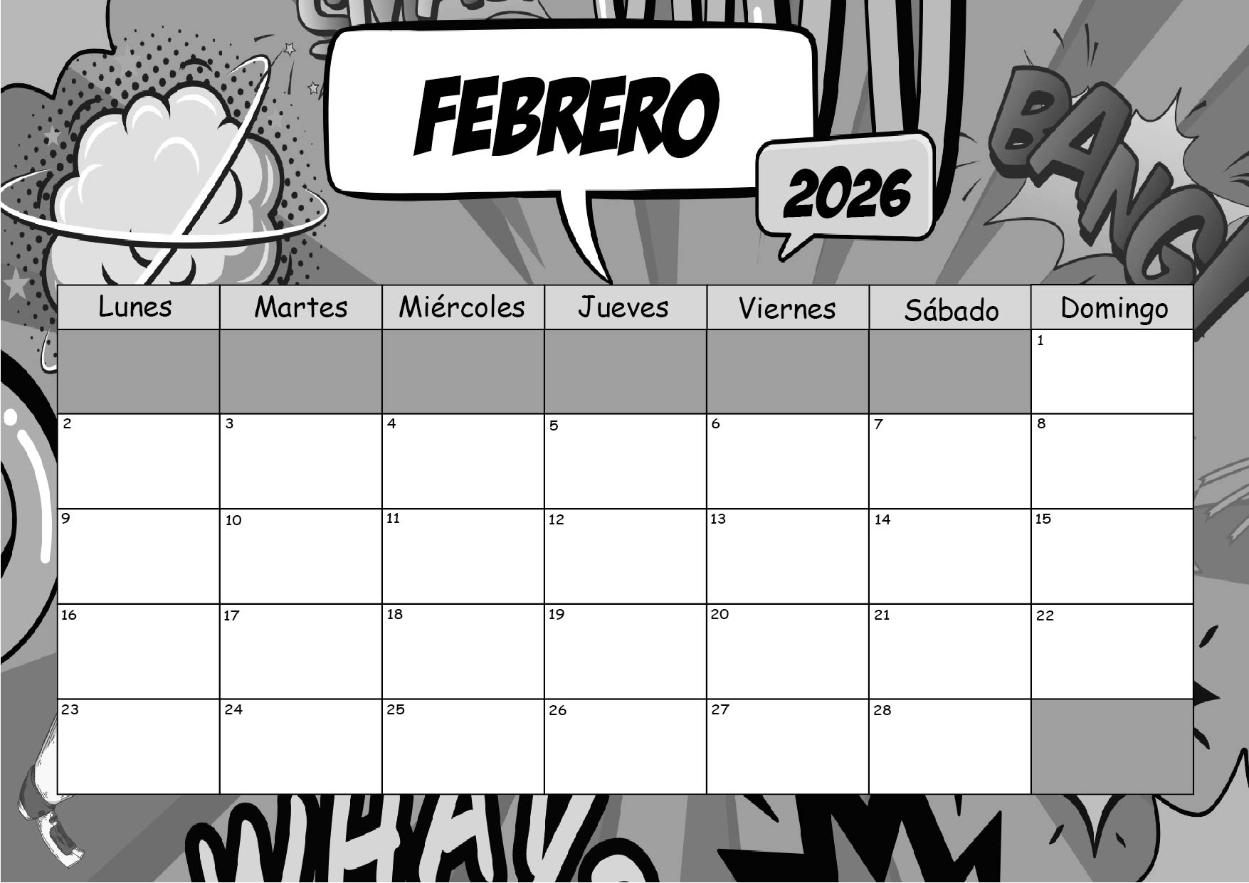 Calendario Febrero 2026 para imprimir