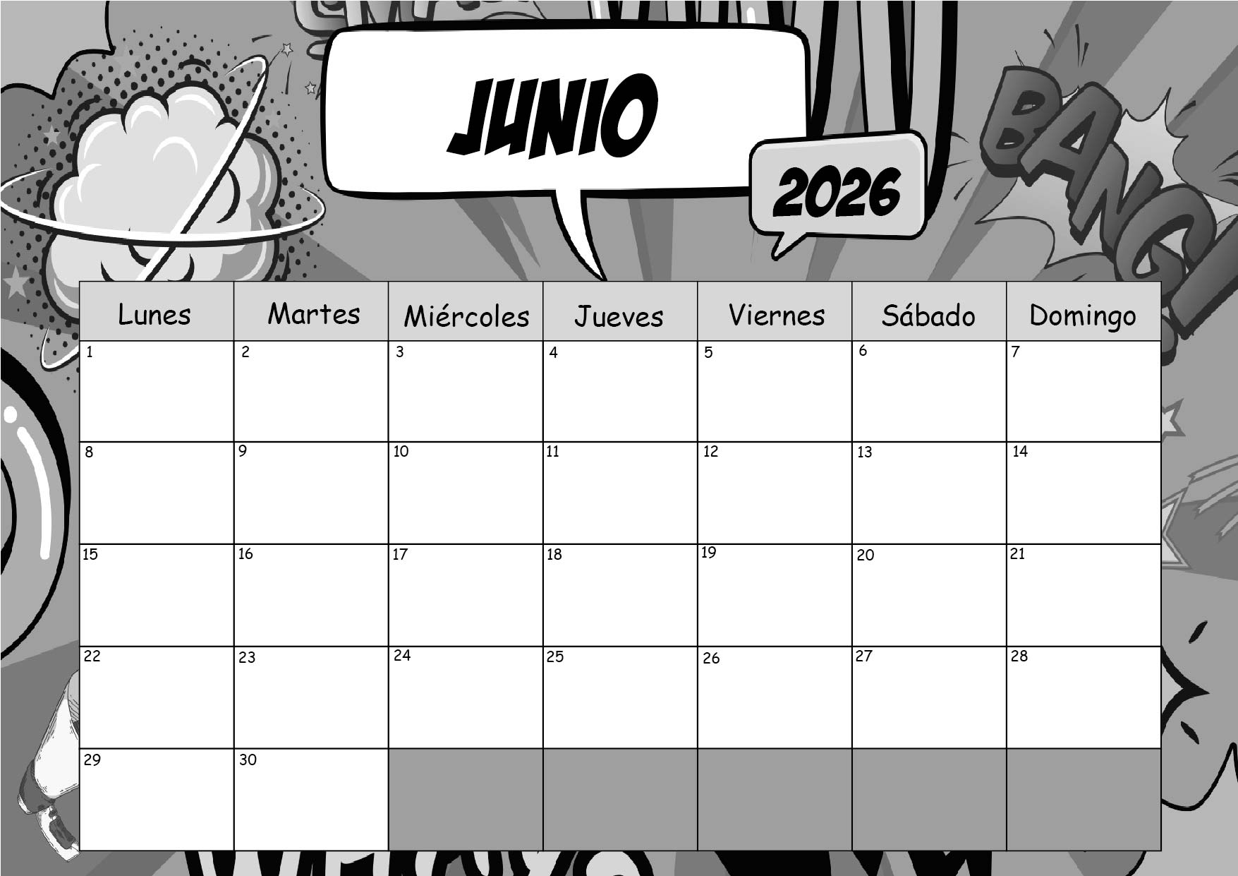 Calendario Junio 2026 para imprimir