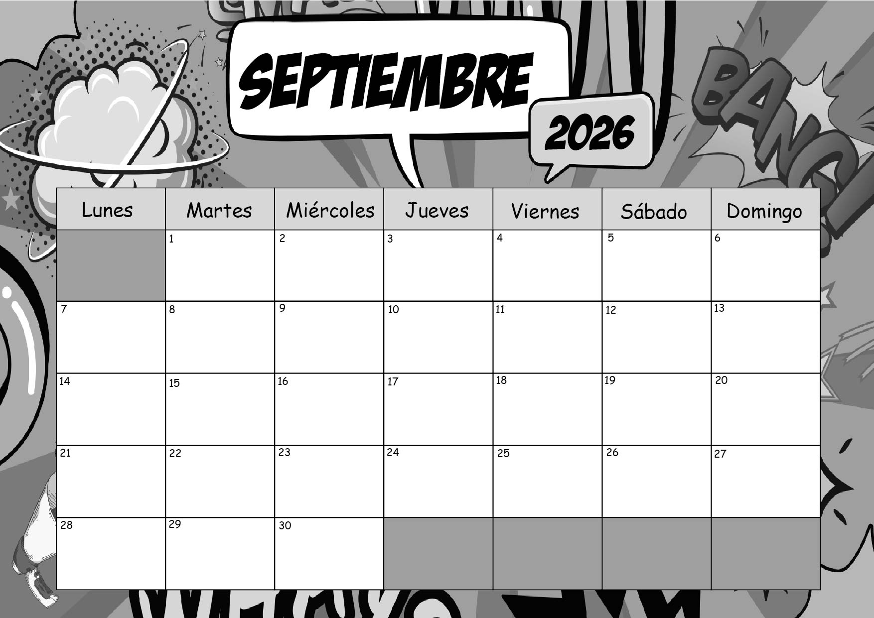 Calendario Septiembre 2026 para imprimir