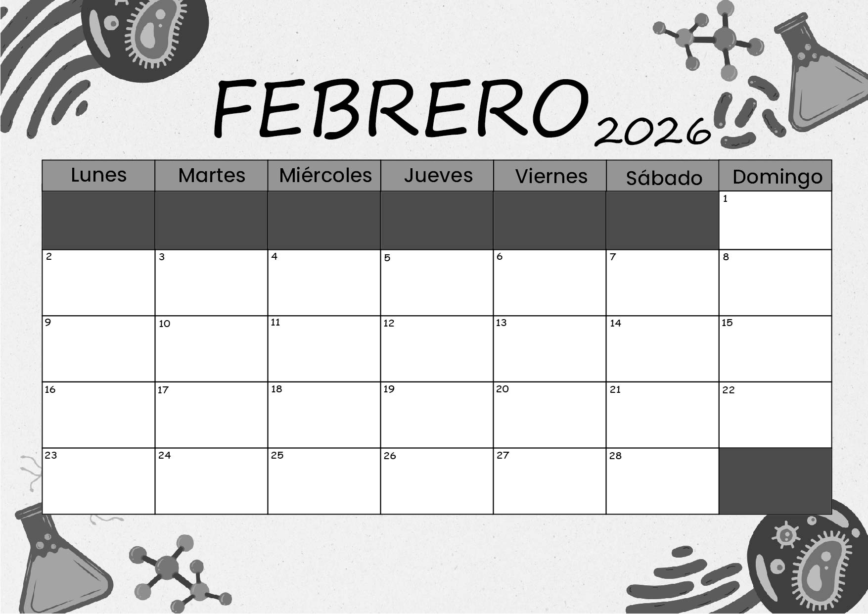Calendario Febrero 2026 para imprimir