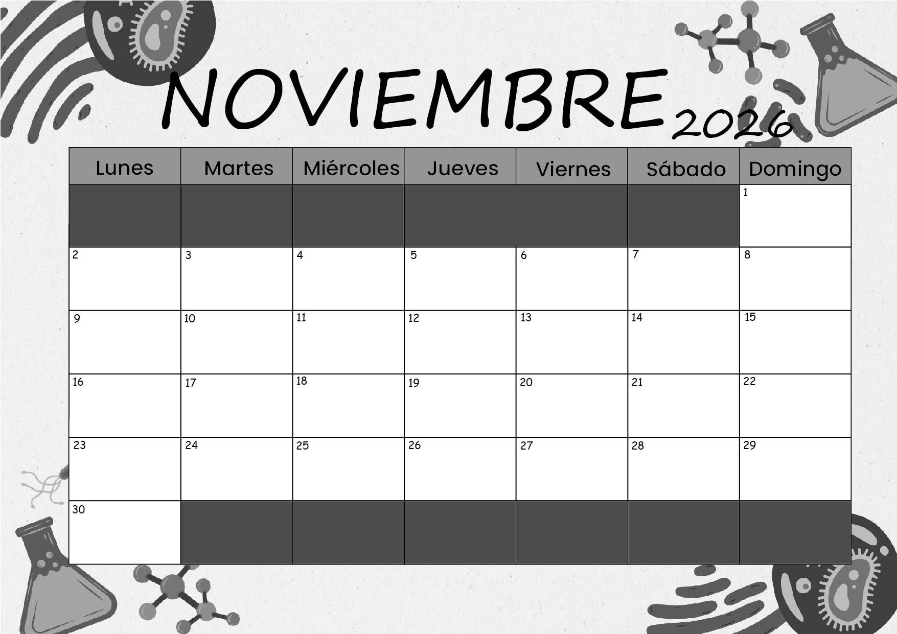 Calendario Noviembre 2026 para imprimir