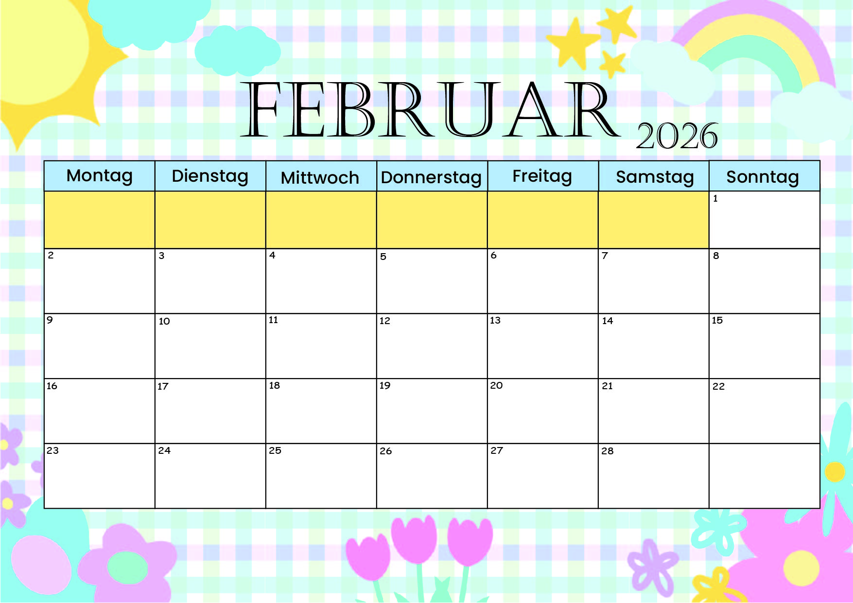 Kalender Februar zum 2026 Ausdrucken