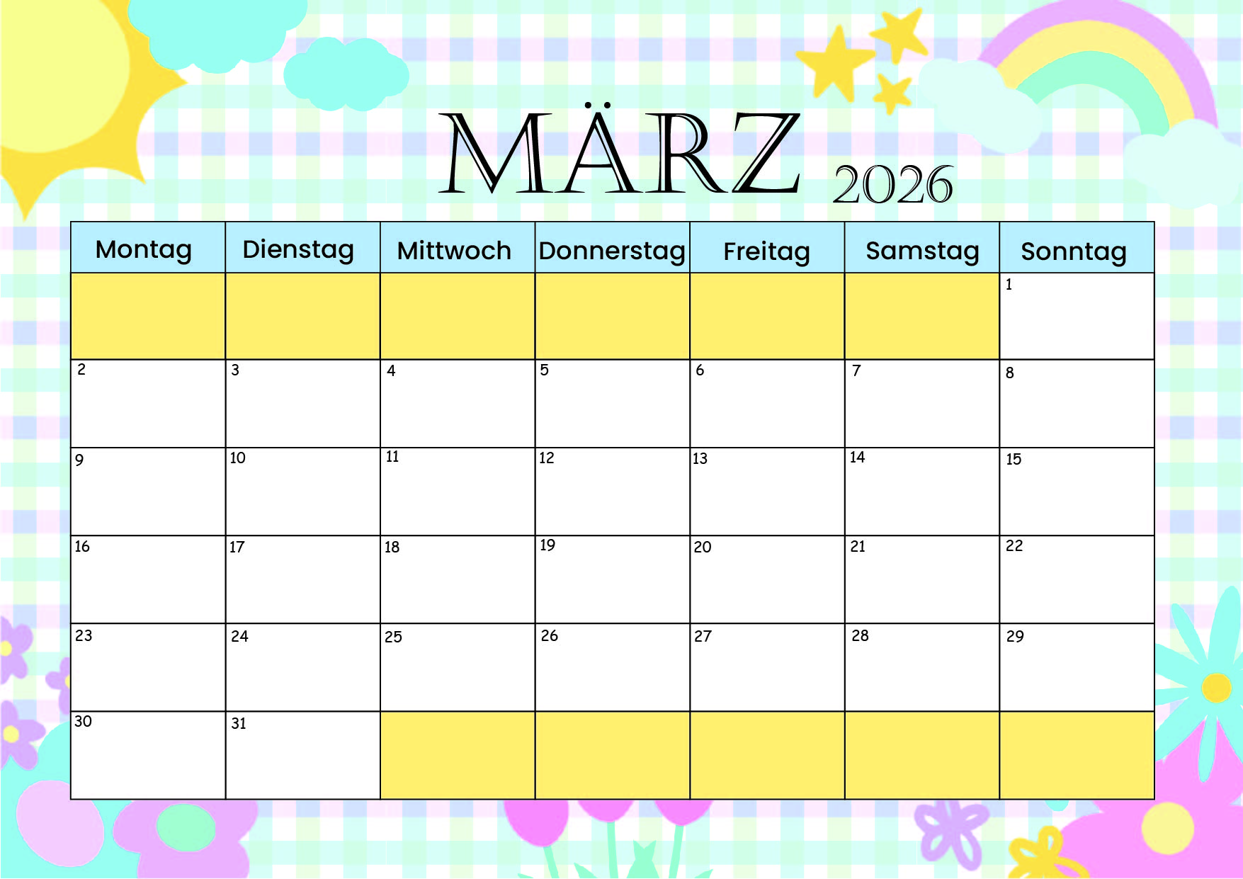 Kalender März zum 2026 Ausdrucken