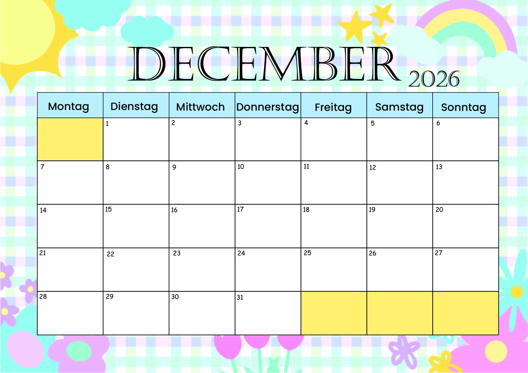 Kalender Dezember zum 2026 Ausdrucken