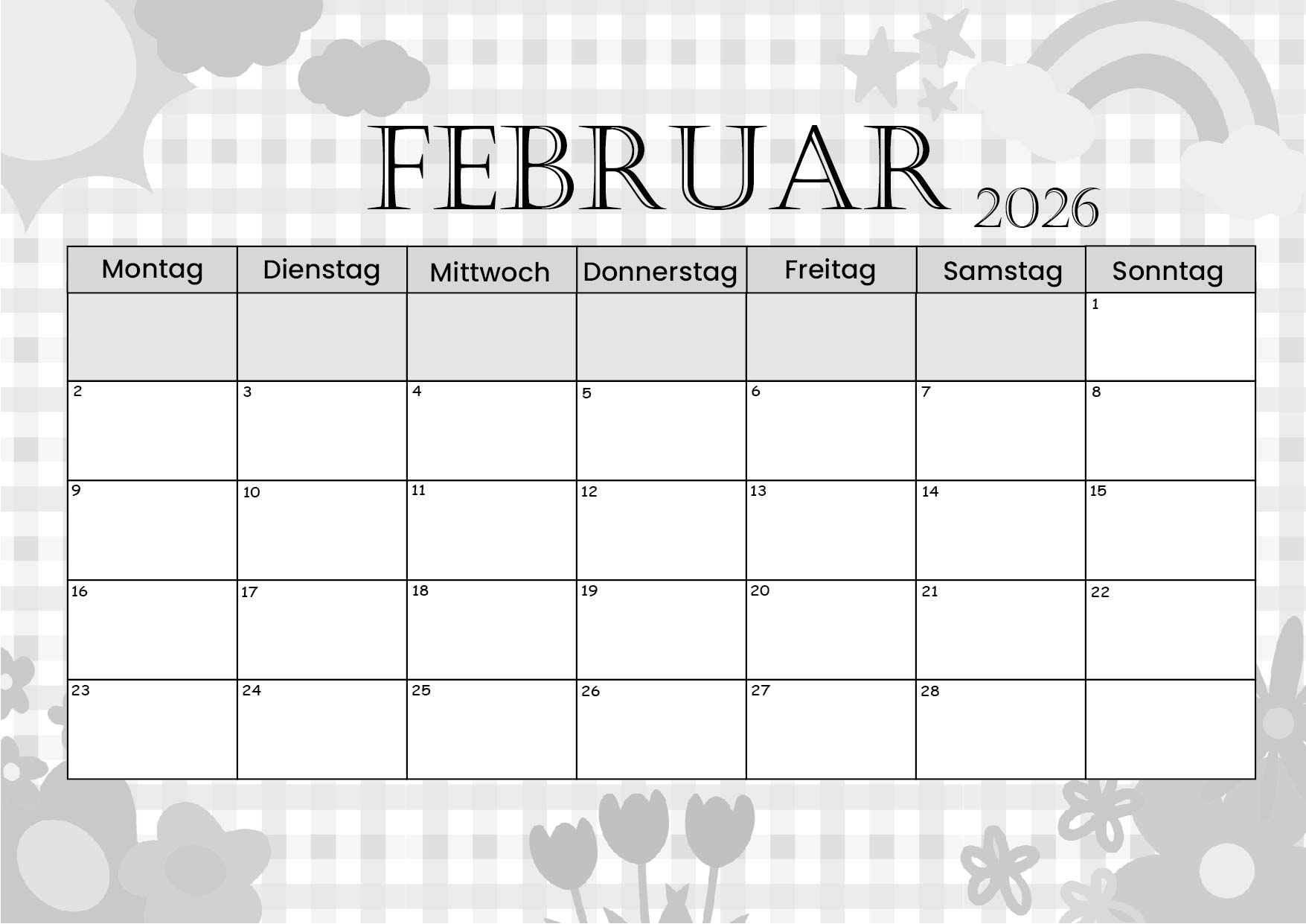 Kalender Februar zum 2026 Ausdrucken