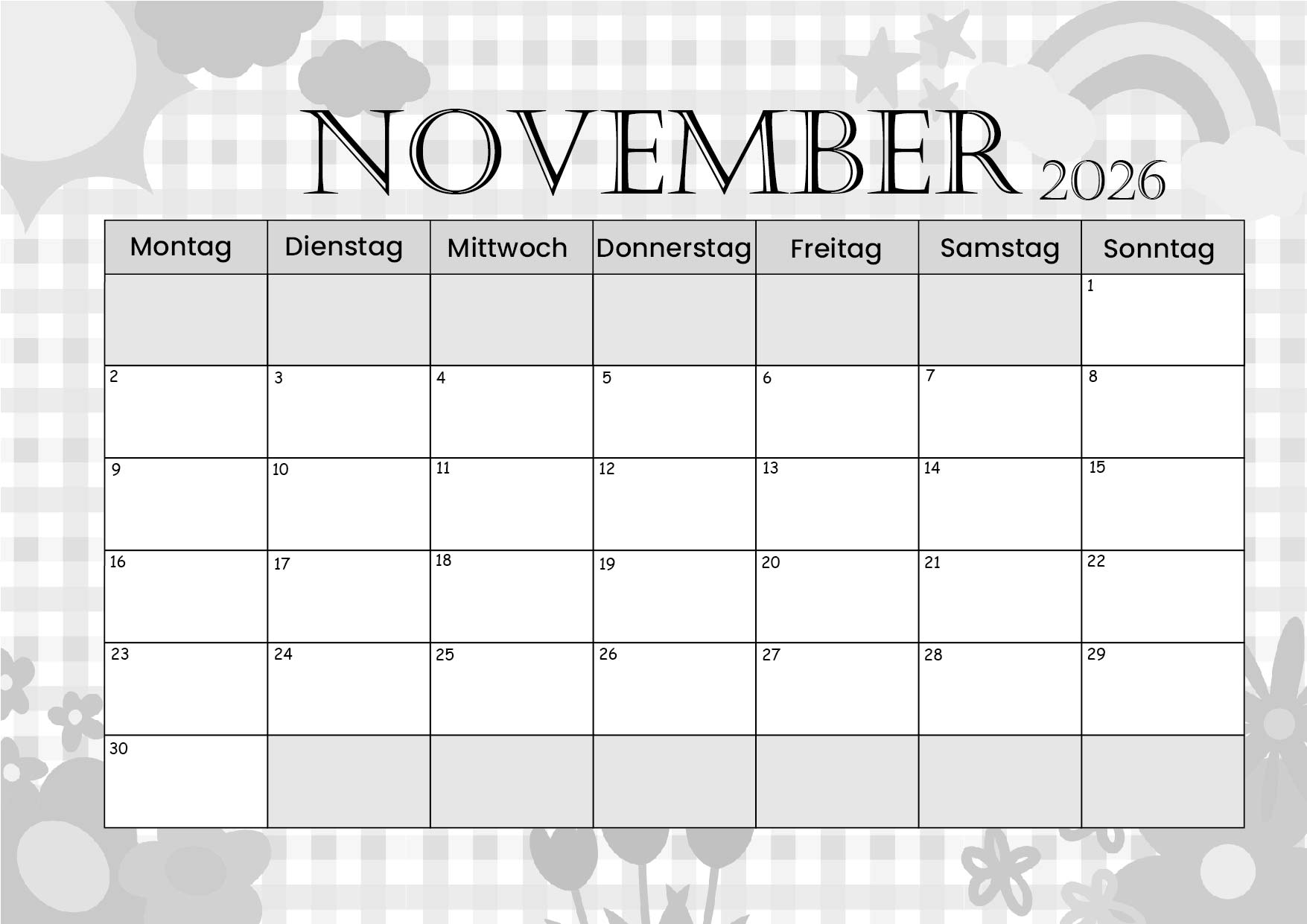 November 2026 Kalender zum Ausdrucken im PDF-Format