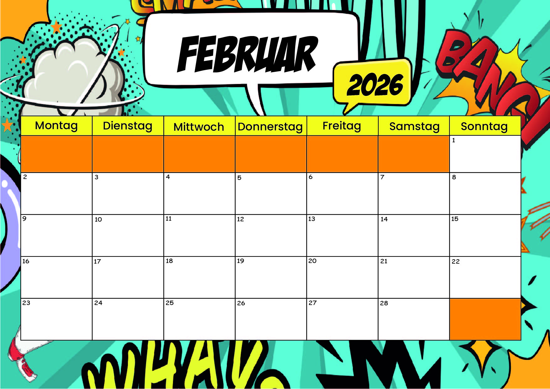 Februar 2026 Kalender zum Ausdrucken im PDF-Format