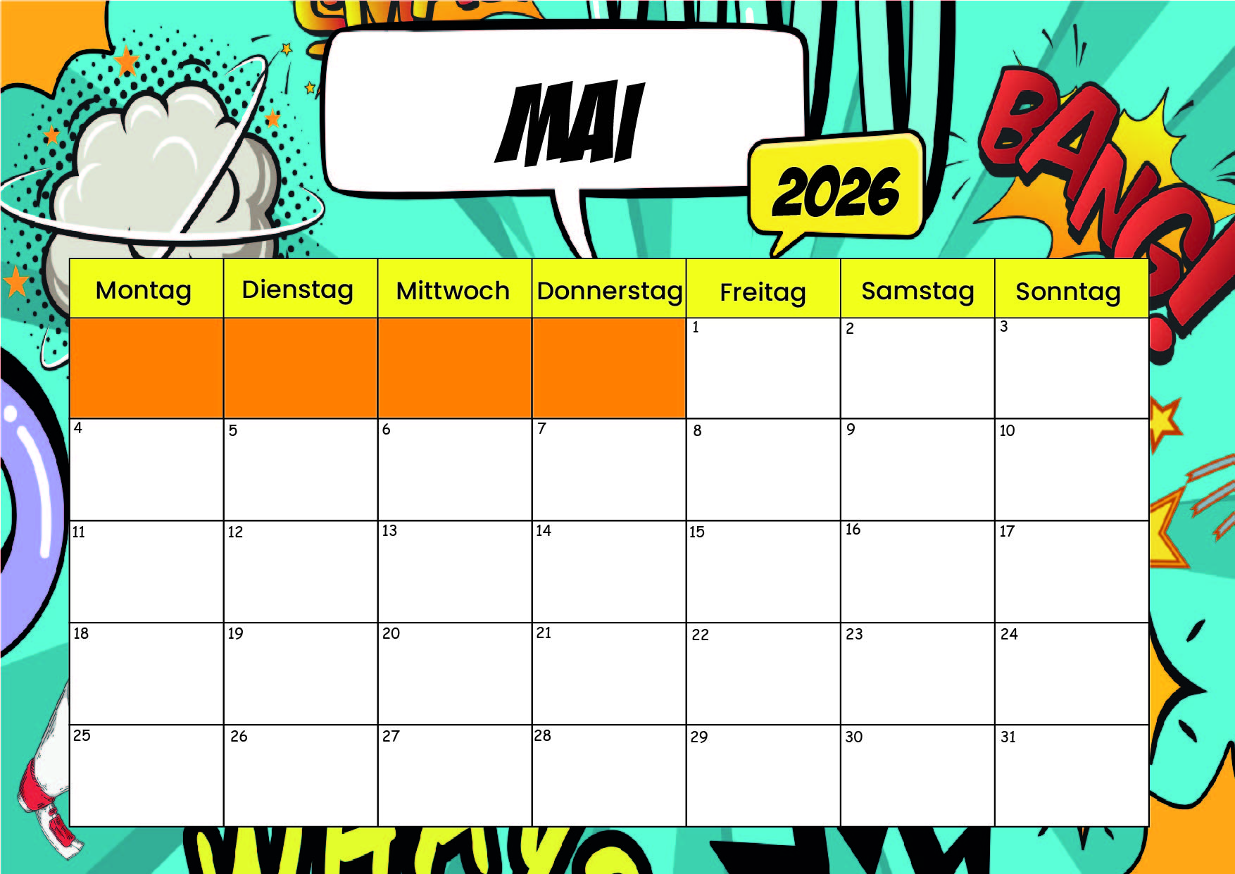 Kalender Mai zum 2026 Ausdrucken