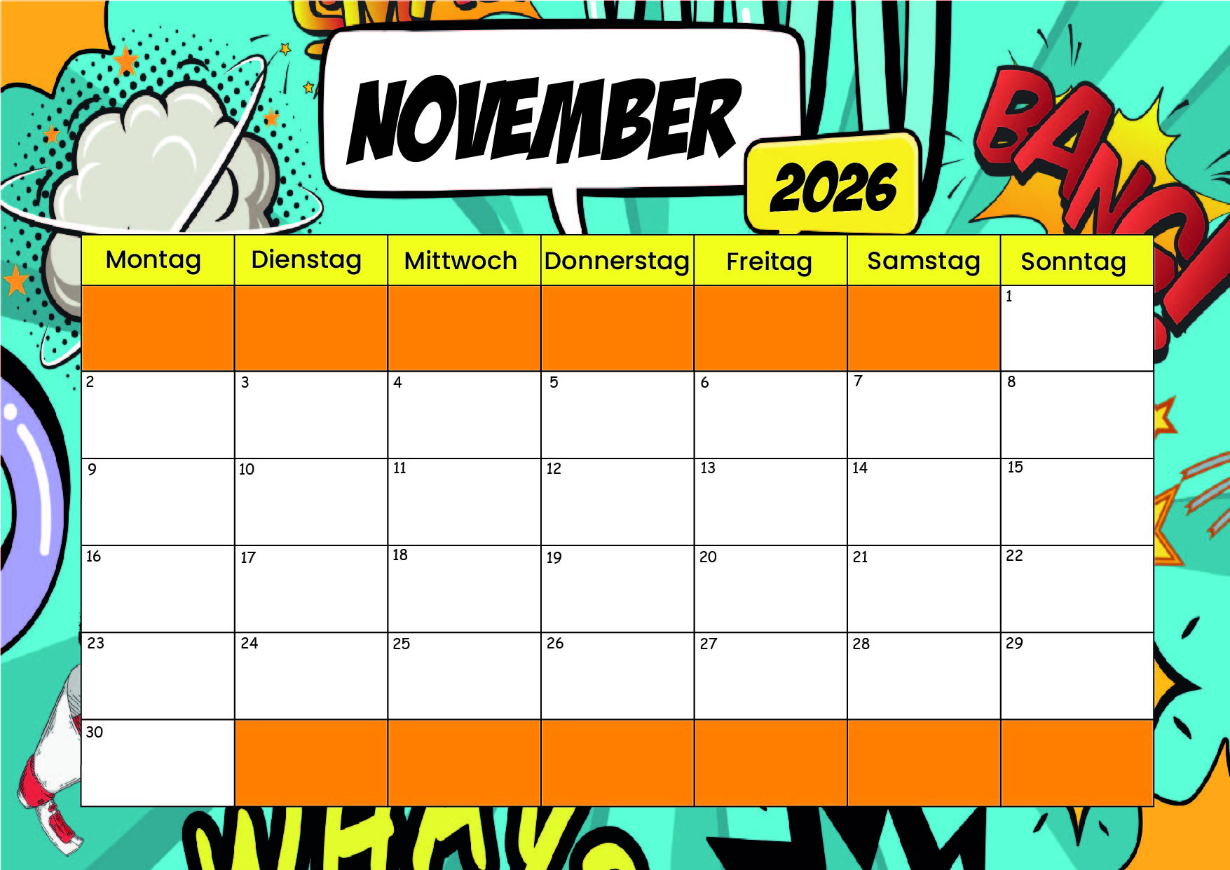 November 2026 Kalender zum Ausdrucken im PDF-Format