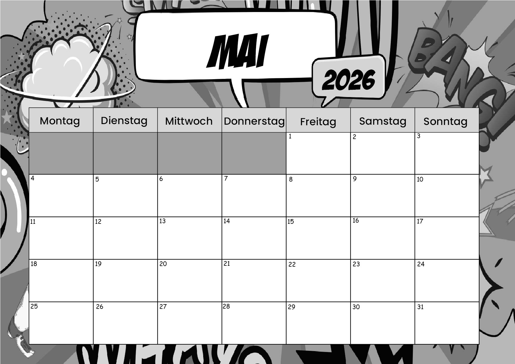 Kalender Mai zum 2026 Ausdrucken