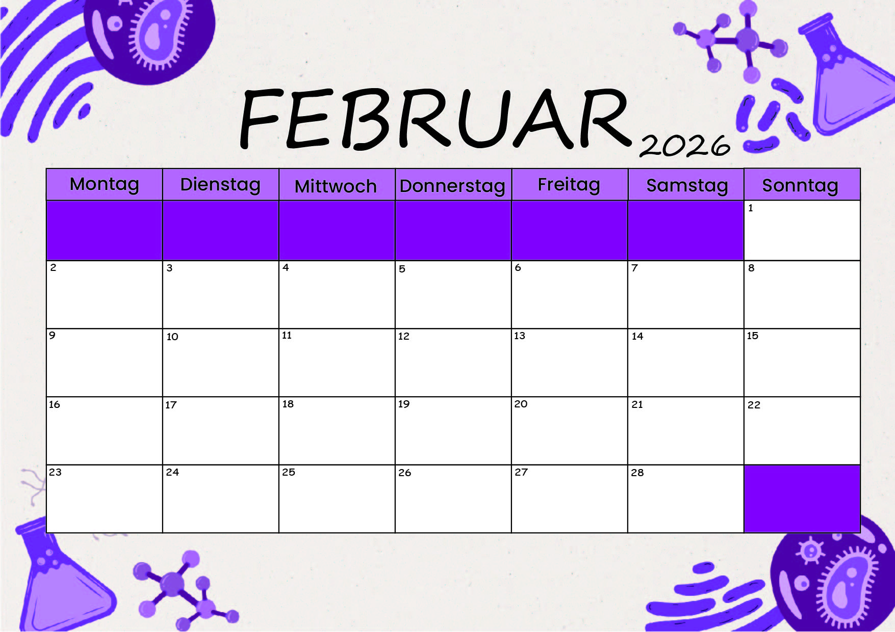 Februar 2026 Kalender zum Ausdrucken im PDF-Format