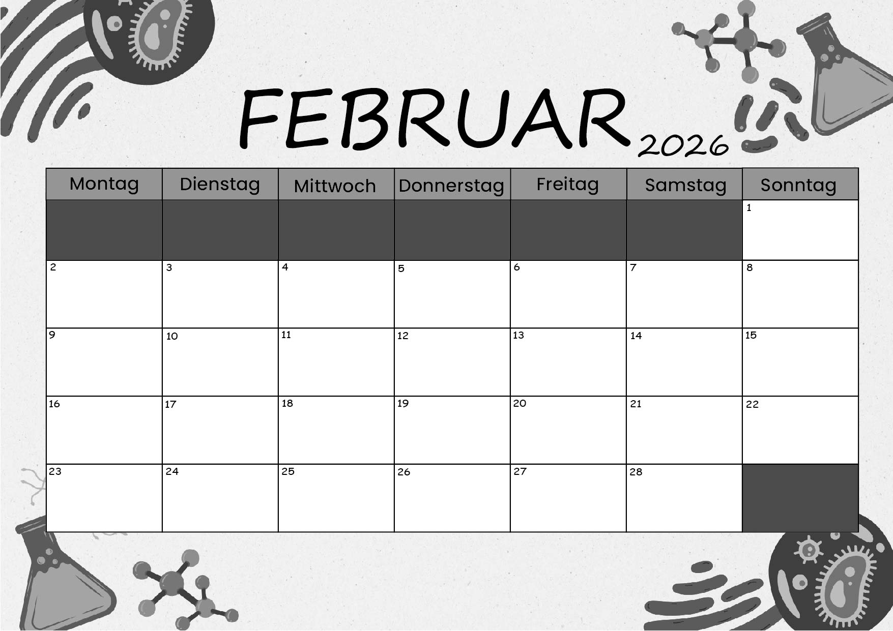 Februar 2026 Kalender zum Ausdrucken im PDF-Format