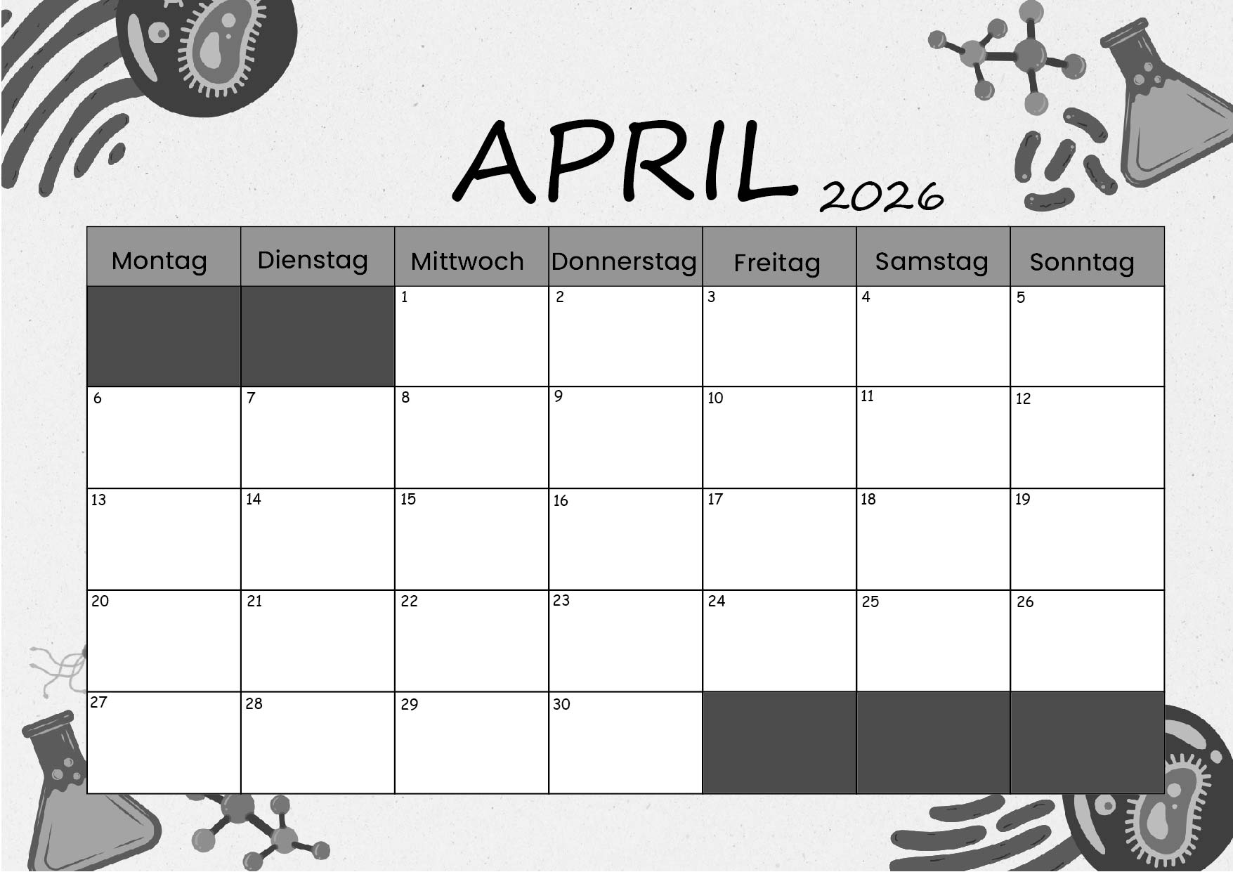 Kalender April zum 2026 Ausdrucken