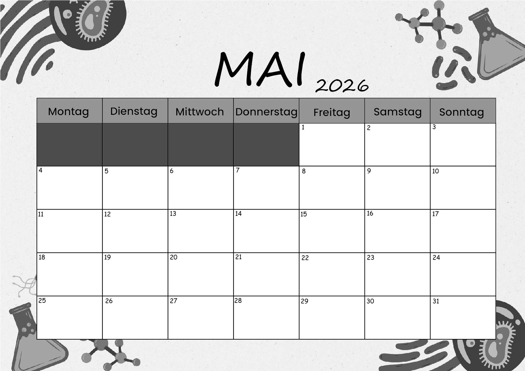 Kalender Mai zum 2026 Ausdrucken