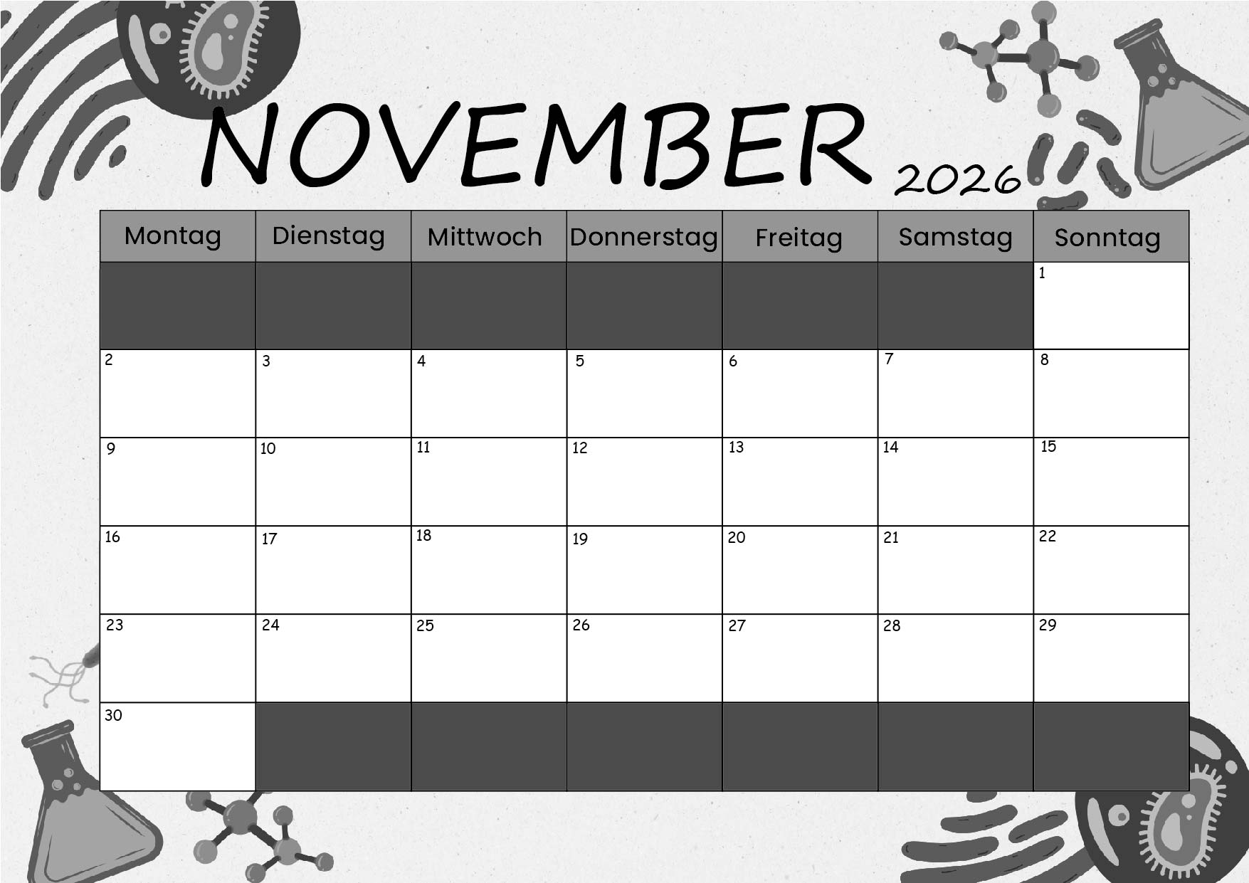 November 2026 Kalender zum Ausdrucken im PDF-Format