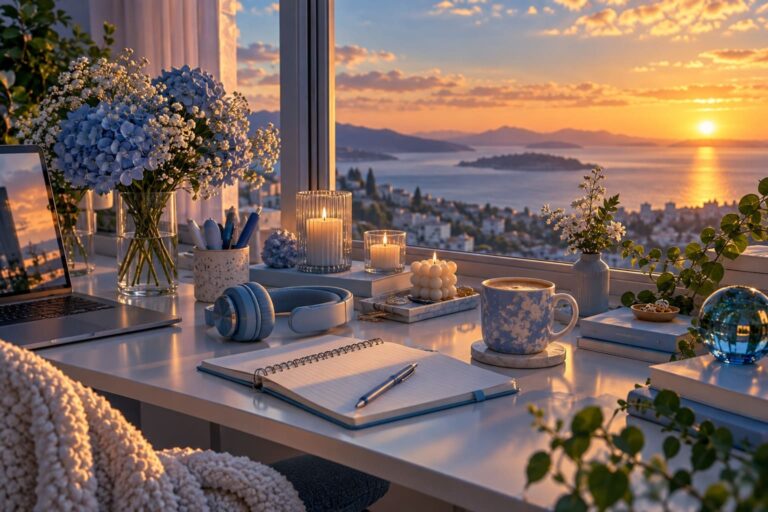 Fondo de pantalla aesthetic azul escritorio atardecer
