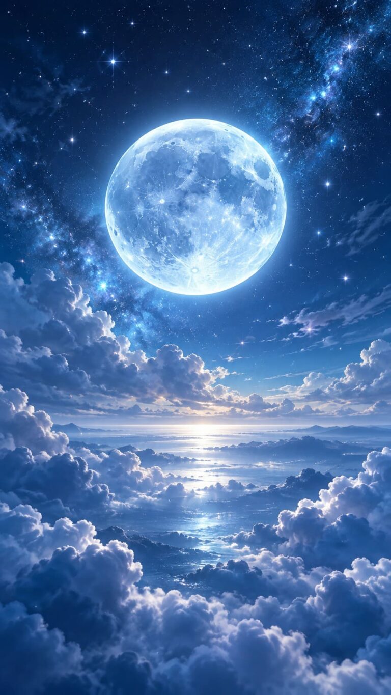 Fondo de pantalla aesthetic azul luna nubes