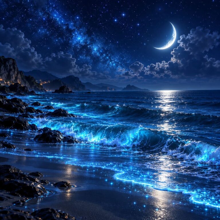 Fondo de pantalla aesthetic azul mar luna