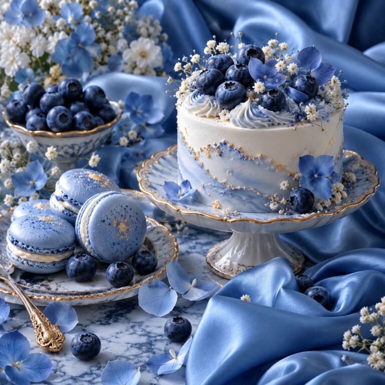 Fondo de pantalla aesthetic azul tarta arandanos