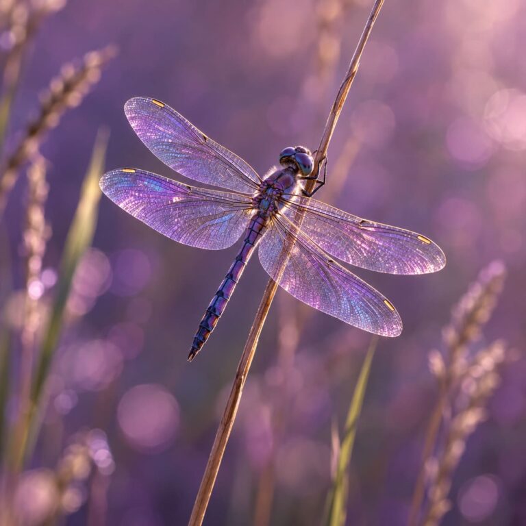 Fondo de pantalla aesthetic morado libelula iridiscente