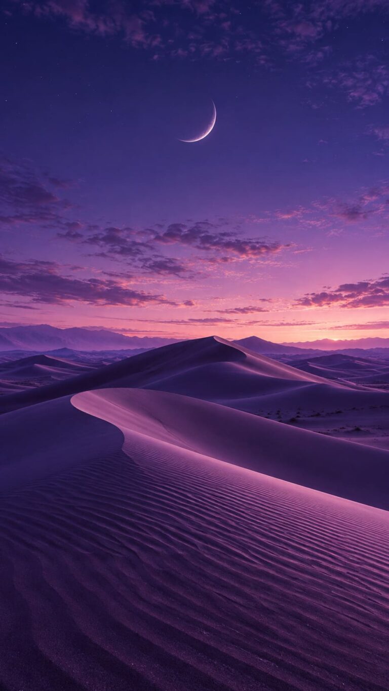 Fondo de pantalla aesthetic morado luna sobre dunas