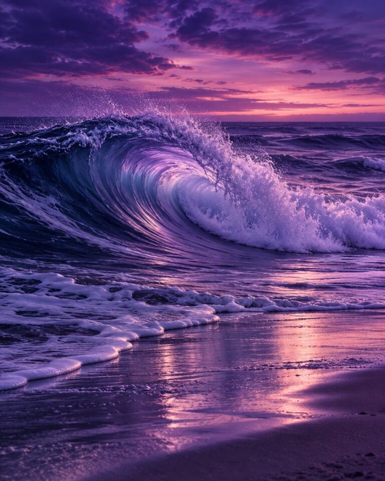 Fondo de pantalla aesthetic morado ola al anochecer