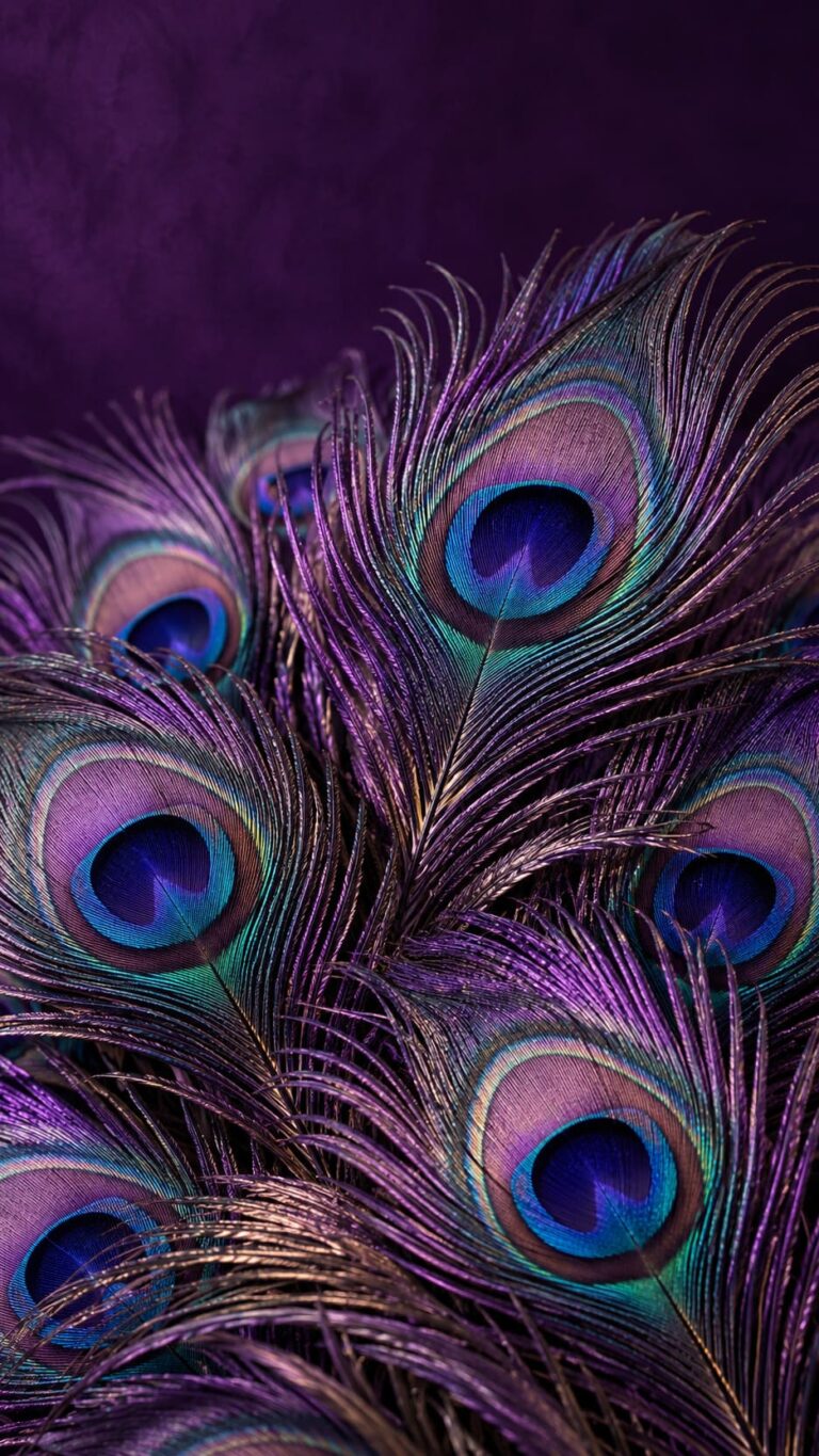 Fondo de pantalla aesthetic morado plumas pavo real violetas