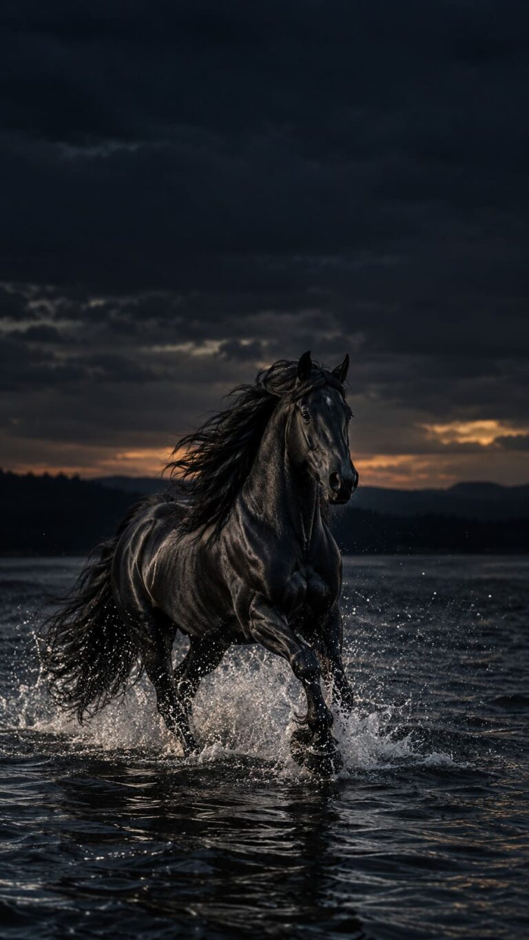 Fondo de pantalla aesthetic negro caballo en agua