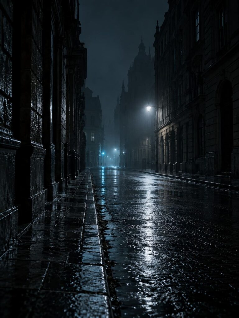 Fondo de pantalla aesthetic negro calle lluviosa