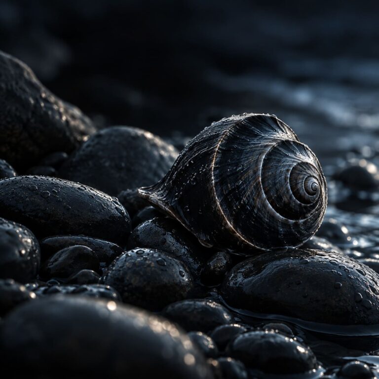 Fondo de pantalla aesthetic negro caracola sobre guijarros