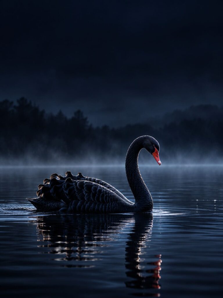 Fondo de pantalla aesthetic negro cisne lago nocturno
