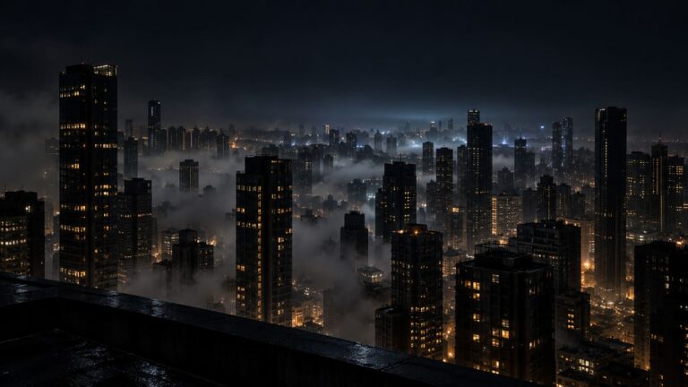 Fondo de pantalla aesthetic negro ciudad niebla nocturna