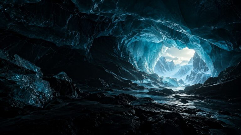 Fondo de pantalla aesthetic negro cueva de hielo azul
