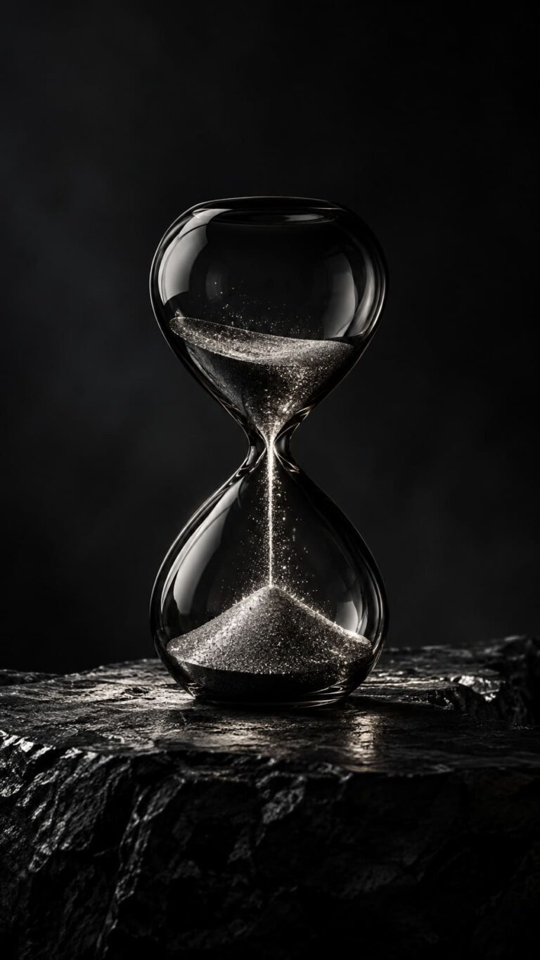 Fondo de pantalla aesthetic negro reloj arena plateada