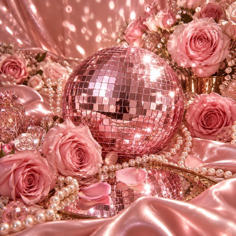 Fondo de pantalla aesthetic rosa bola disco rosas