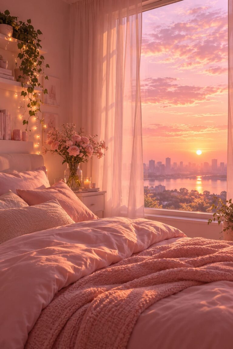 Fondo de pantalla aesthetic rosa dormitorio al amanecer