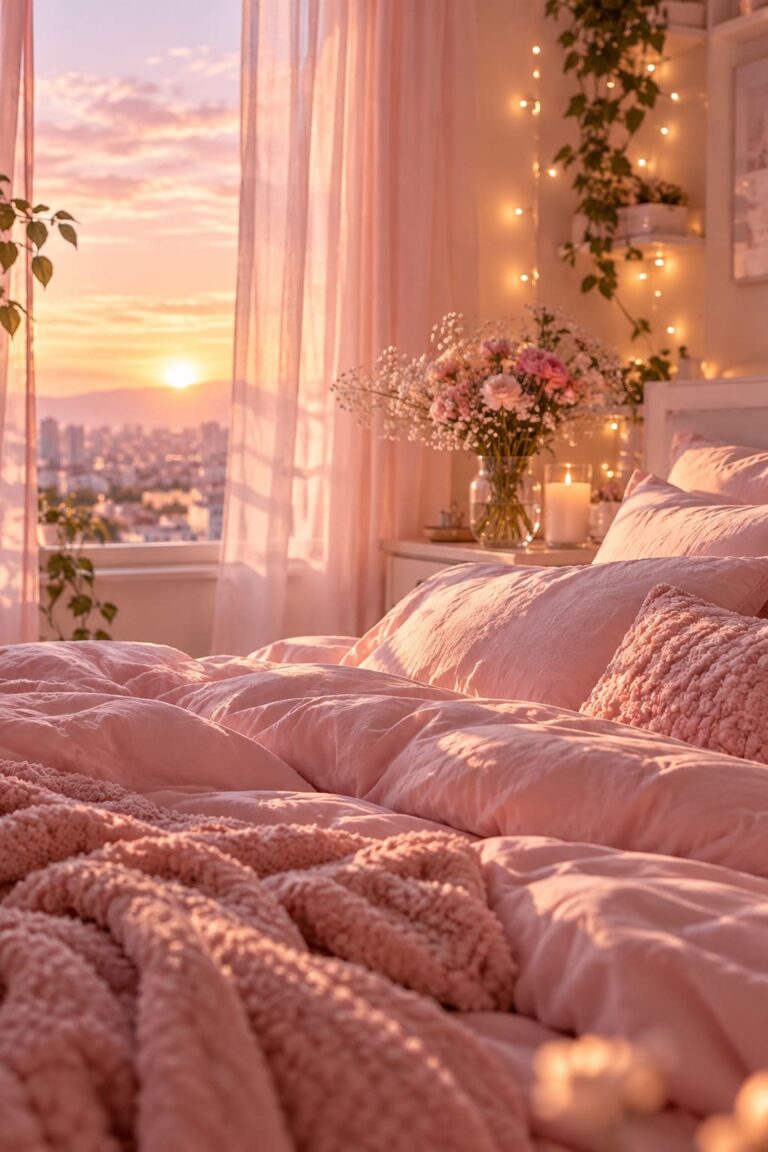 Fondo de pantalla aesthetic rosa dormitorio atardecer