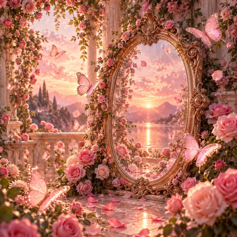 Fondo de pantalla aesthetic rosa espejo mariposas