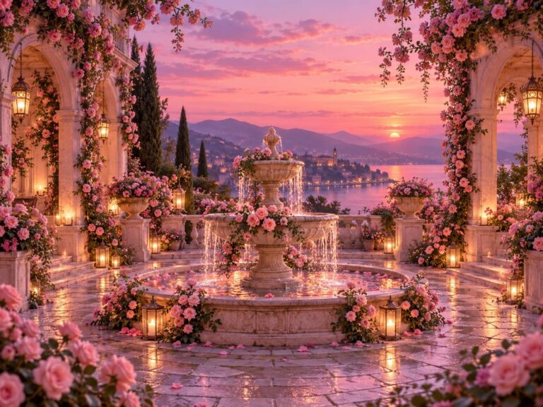 Fondo de pantalla aesthetic rosa jardin fuente