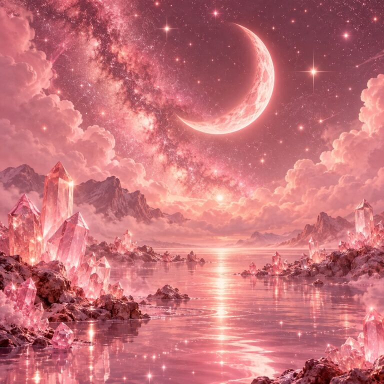 Fondo de pantalla aesthetic rosa luna cristales
