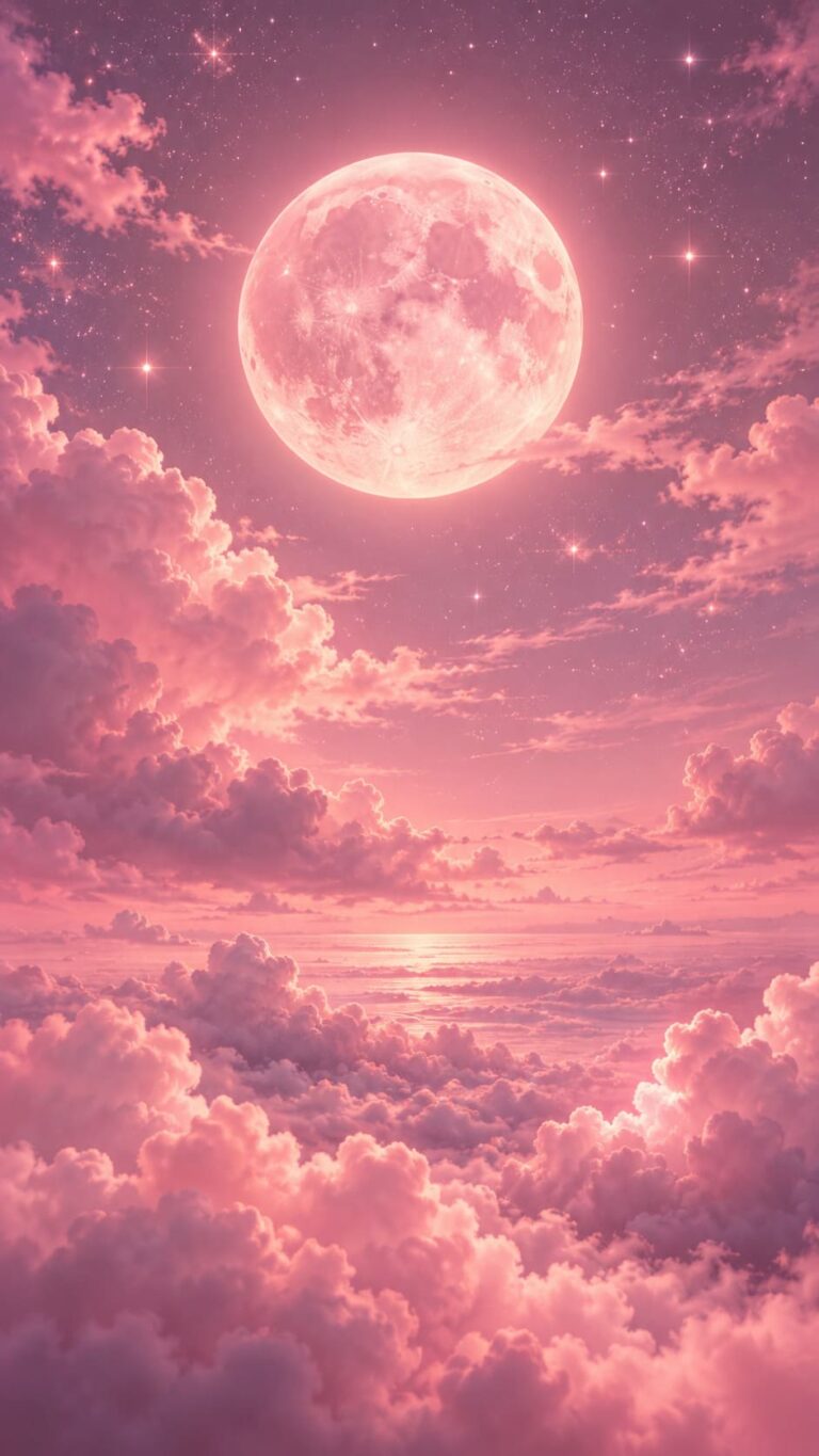 Fondo de pantalla aesthetic rosa luna nubes