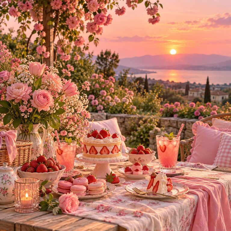 Fondo de pantalla aesthetic rosa merienda fresas