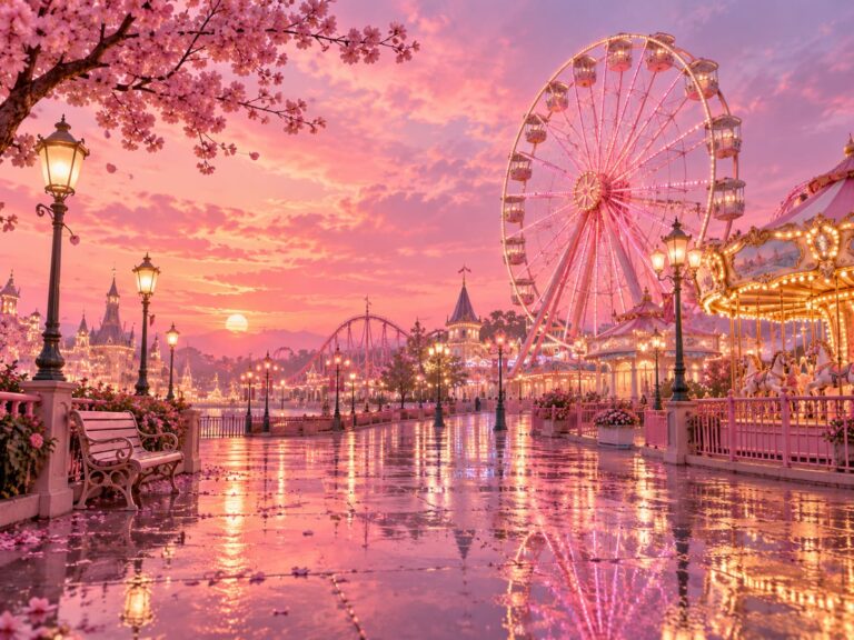 Fondo de pantalla aesthetic rosa parque atracciones